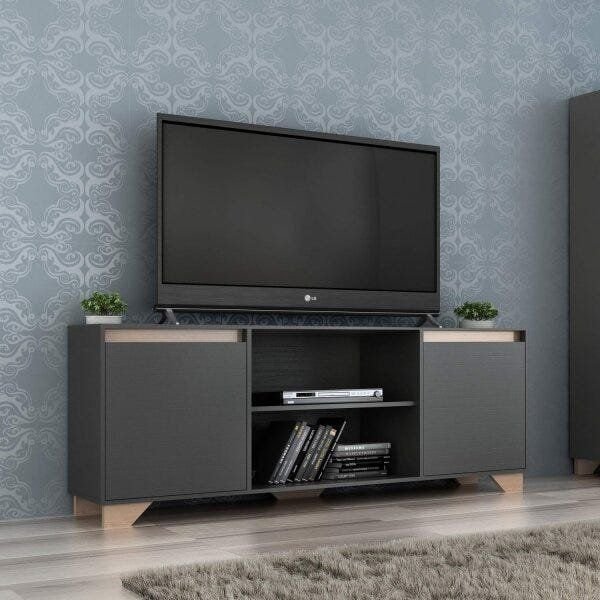 Rack para TV até 42 Polegadas 135cm 2 Portas 3 Prateleiras Benevello Cinza Grafite