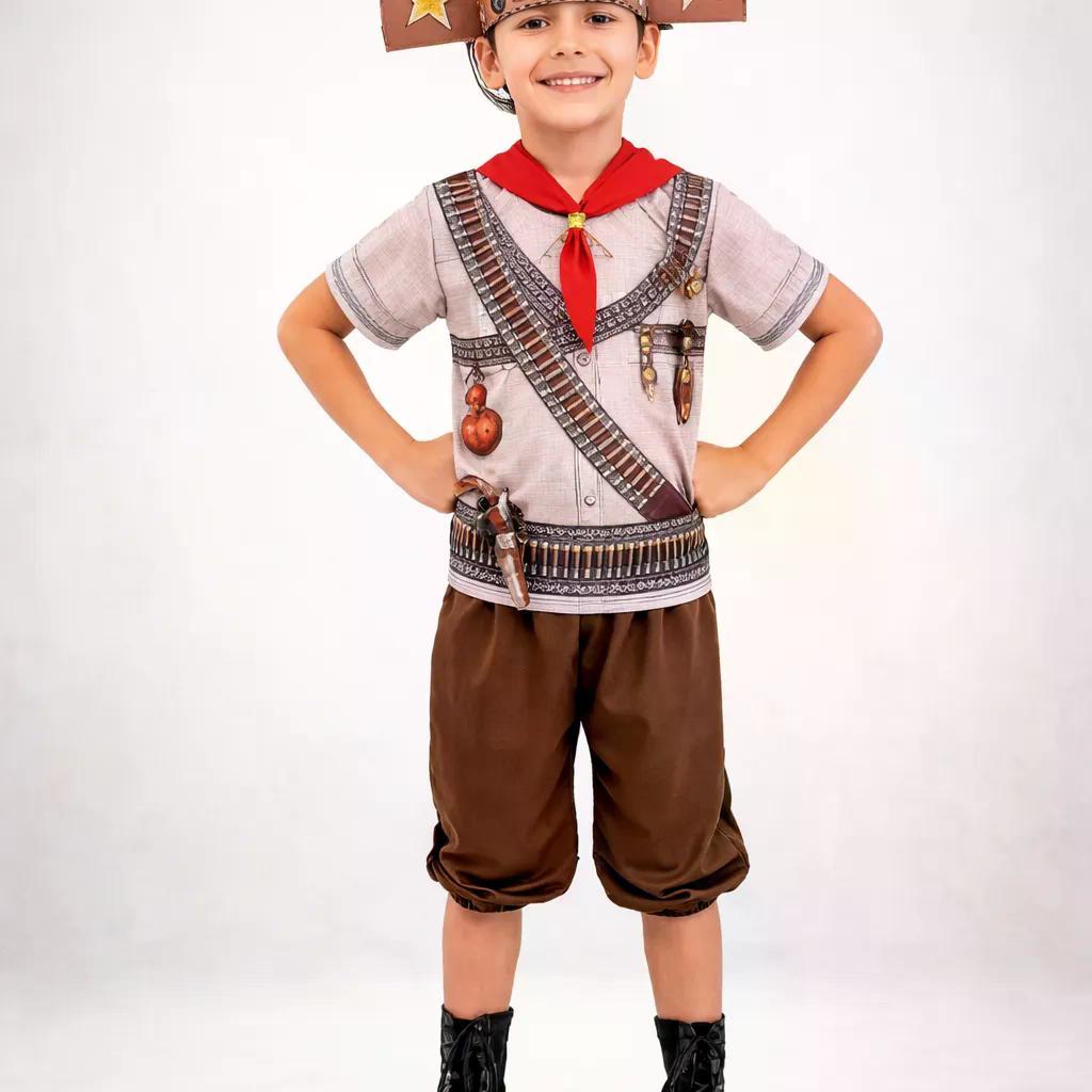Roupa Cangaceiro Infantil de Festa Junina Curta Com Chapéu