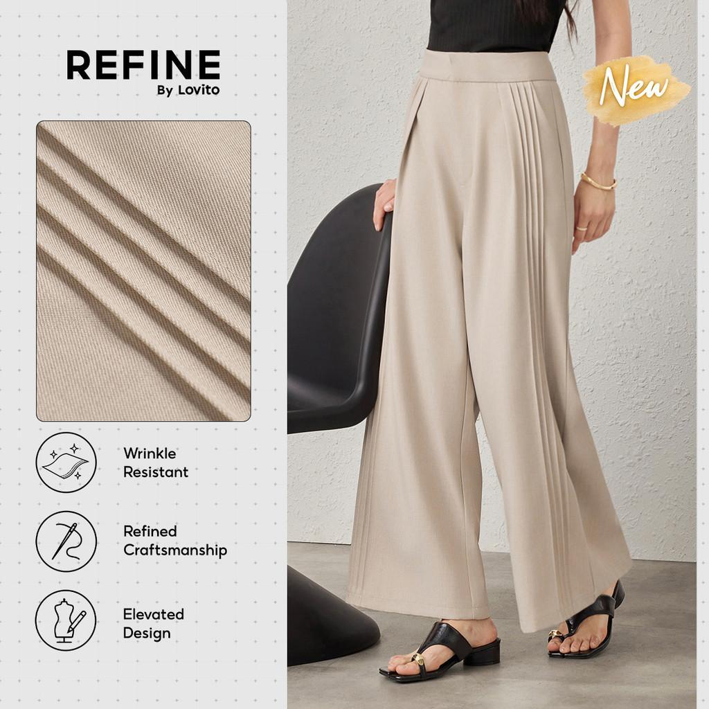 (New Arrival) (Refine by Lovito) Calça Social Tecido Rígido Pregas Finas Bolso Cáqui Claro Trabalho PTR42P1D006