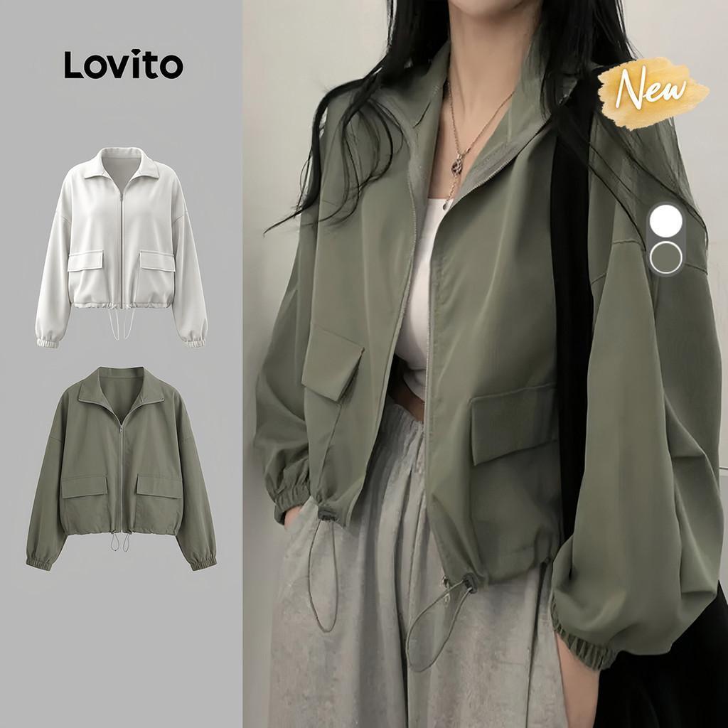(New Arrival) Lovito  Jaqueta Casual com Cordão Estilo Simples de Lazer Jaqueta 