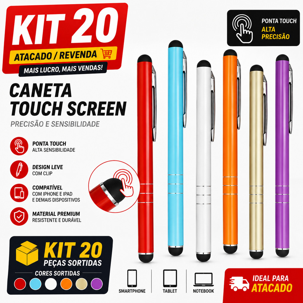 Atacado KIT20 Caneta Touch Screen Alta Sensibilidade Caneta Capacitiva Stylus para Celular e Tablets