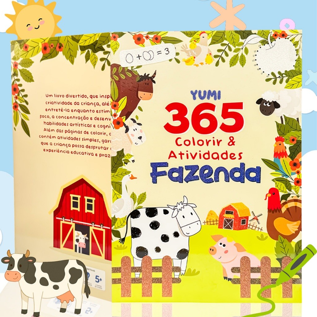 Livro Infantil Educativo 365 Atividades Fazenda Apoio Escolar Matemática Alfabetização Colorir