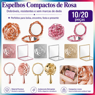 10/20 Espelhos de Maquiagem Portáteis com Flor 3D Redondo Dobrável Quadrado 3x ou de Mão para Casamento e Presente