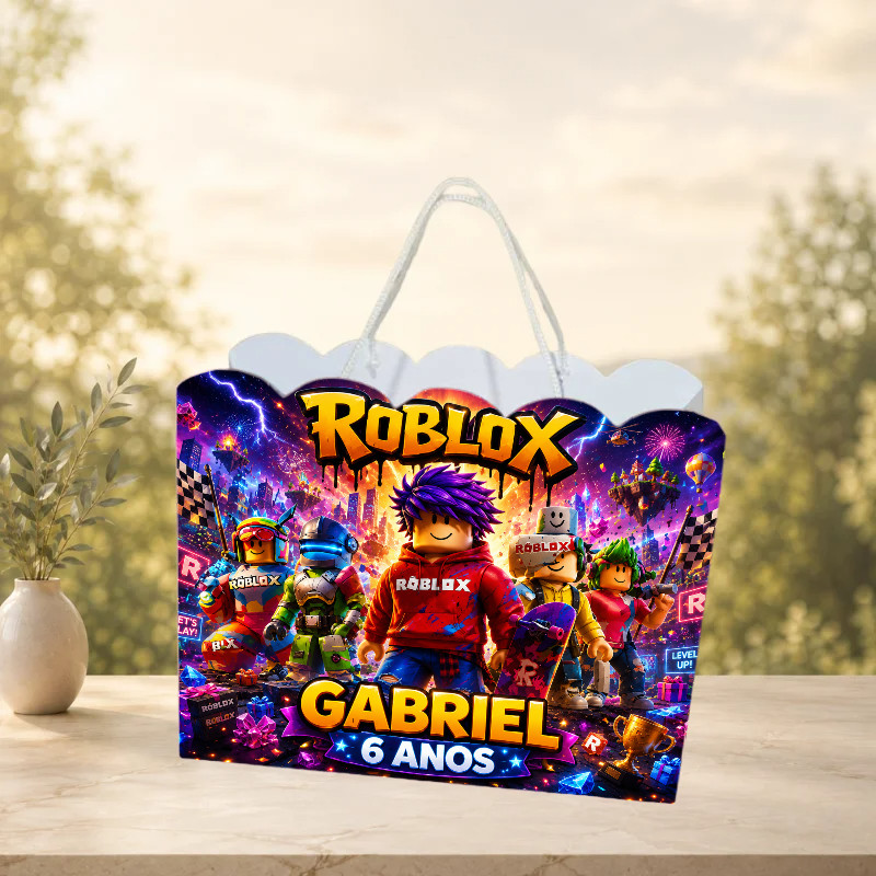 Sacolinha Roblox Personalizada com Nome e Idade | Pegue e Monte | Lembrancinha de Aniversário | Festa Infantil