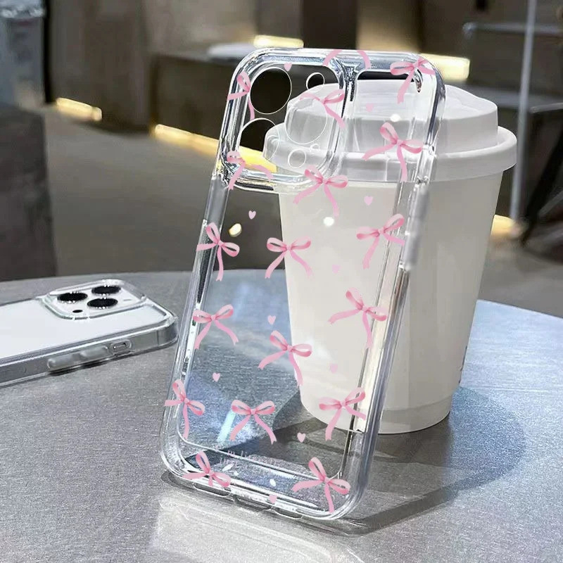 Capa de Telefone Rosa com Laço Fofo para Samsung Galaxy S25 S24 S23 S22 S21 S20 FE Note20 Note10 Plus Ultra Lite 5G