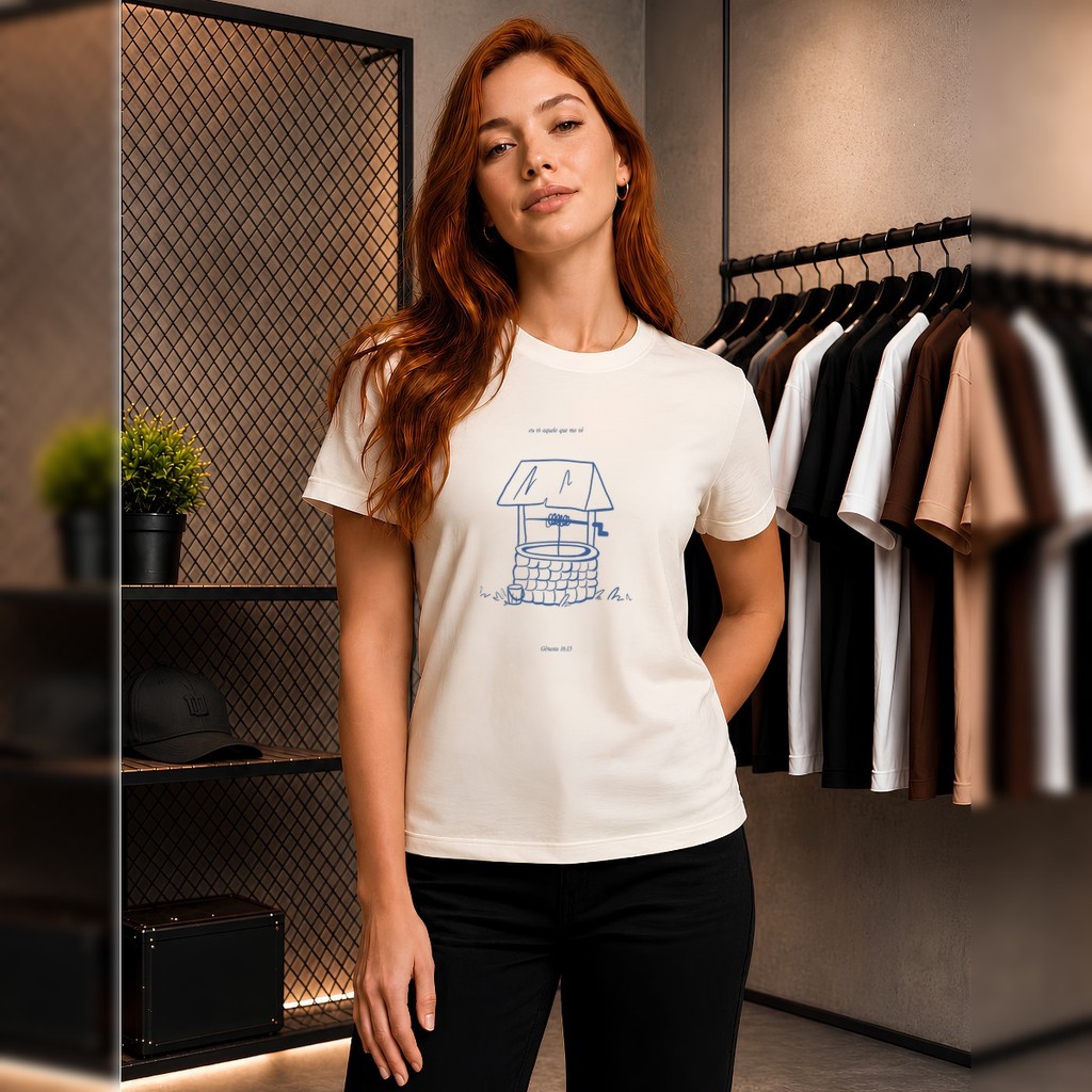 Camiseta Feminina 100% Algodão Estampa Salmo 23 Fio 30.1 Religiosa Confortável Básica para Cultos e o Dia a Dia