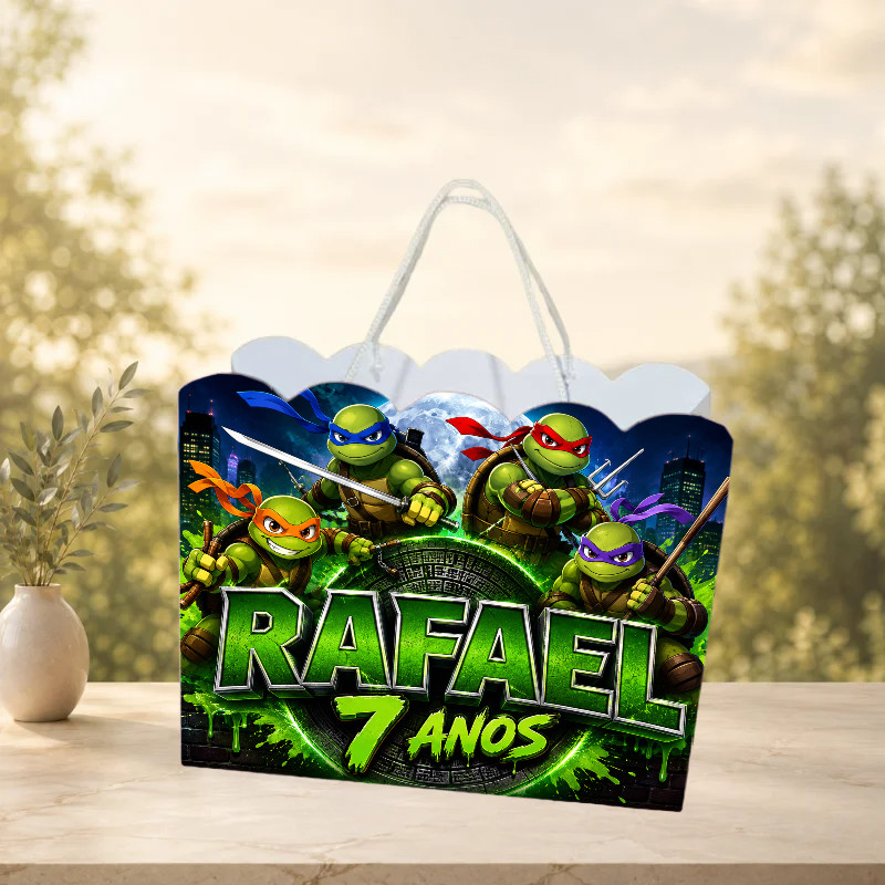 Sacolinha Tartarugas Ninja Personalizada com Nome e Idade | Pegue e Monte | Lembrancinha de Aniversário | Festa Infantil