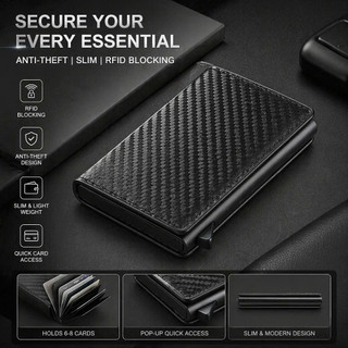 1Pc Carteiras Fibra De Carbono Porta-Cartões Masculina Marca Preta Mágica Tripla De Couro