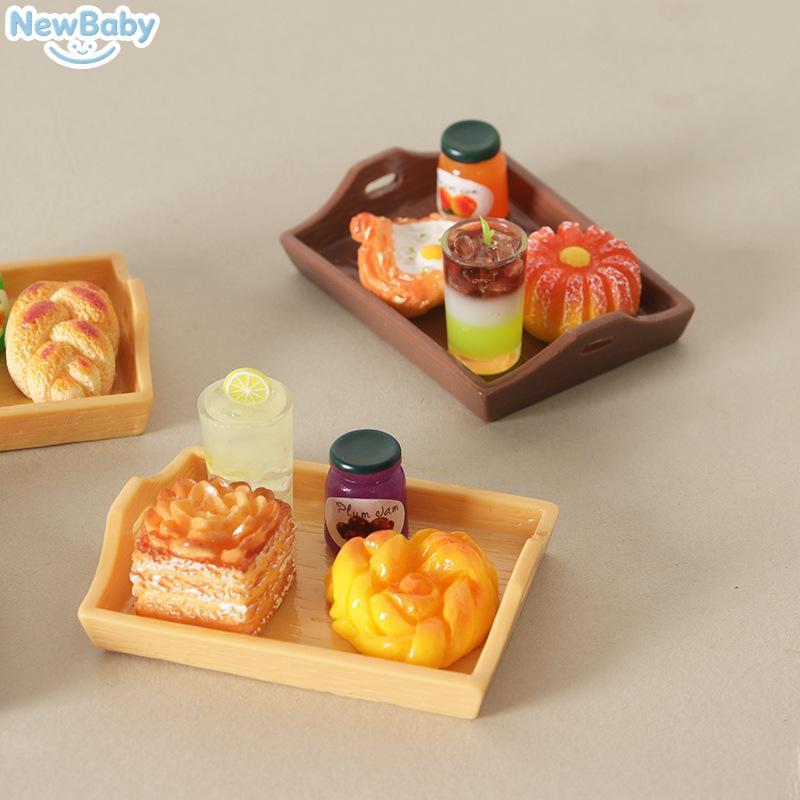NEWBA 5 Peças Em Miniatura Comida E Brincar Ornamento Casa De Bonecas Sumilação Mini Pão Dim Sum Bebida Com Prato Decora