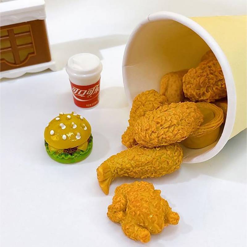 sweetmvzn 1/12 Casa De Bonecas Frito Chien Hambúrguer Batatas Fritas Conjunto Bebida Decorações Comida Acessórios Fingir