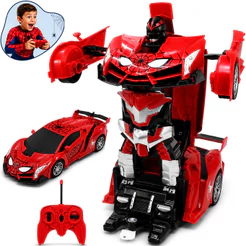 Carrinho de Controle Remoto Robô Transformer Homem Aranha Infantil Que Vira Robô Recarregavel Kizumba