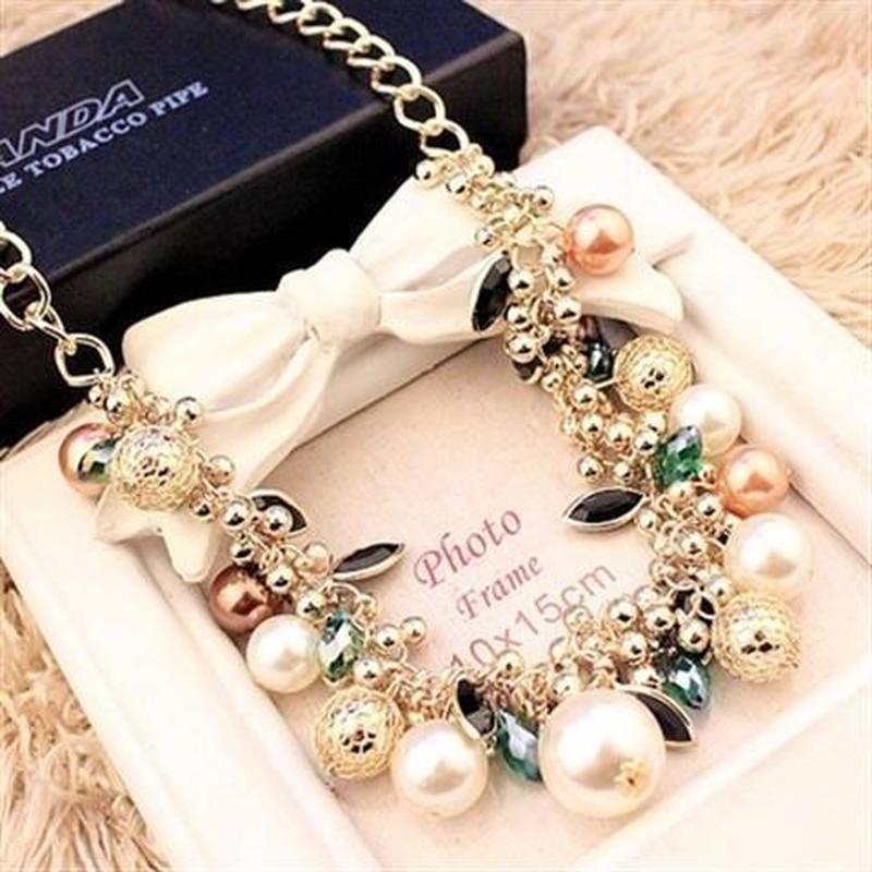 Pronto estoque colorido Gem pérola cristal colar exagerado clavícula corrente jóias colar acessórios femininos colar 081