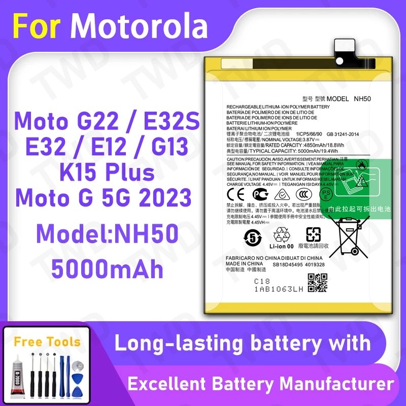 Bateria NH50 De Alta Qualidade 5000mAh Para Motorola Moto G22 E32 E32S E12 G13 P