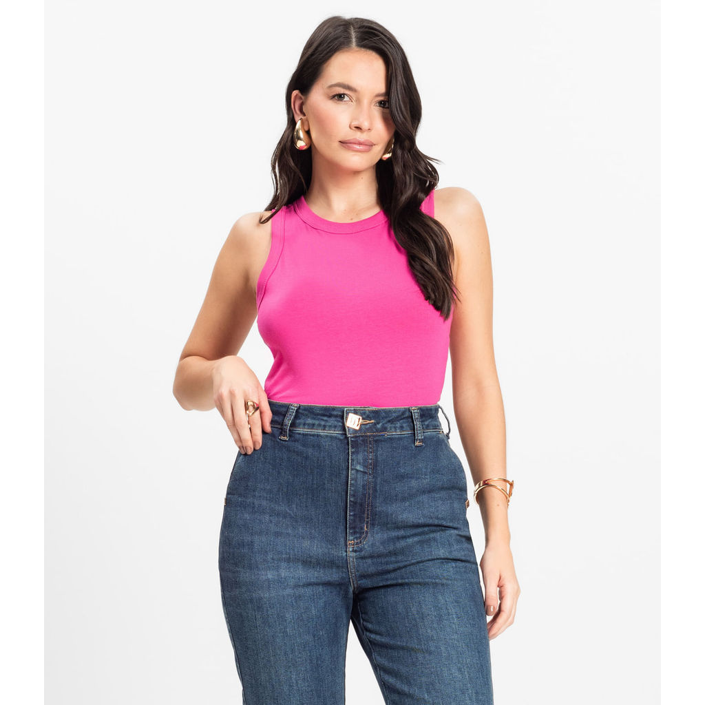 Regata Básica Feminina em Cotton Leve Rovitex Rosa