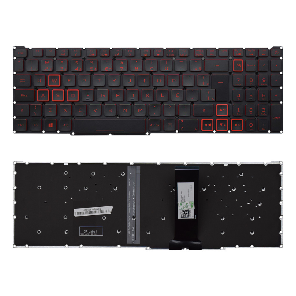 Teclado para Notebook Acer Nitro 5 AN515-44-R8HN Vermelho ABNT2 Preto