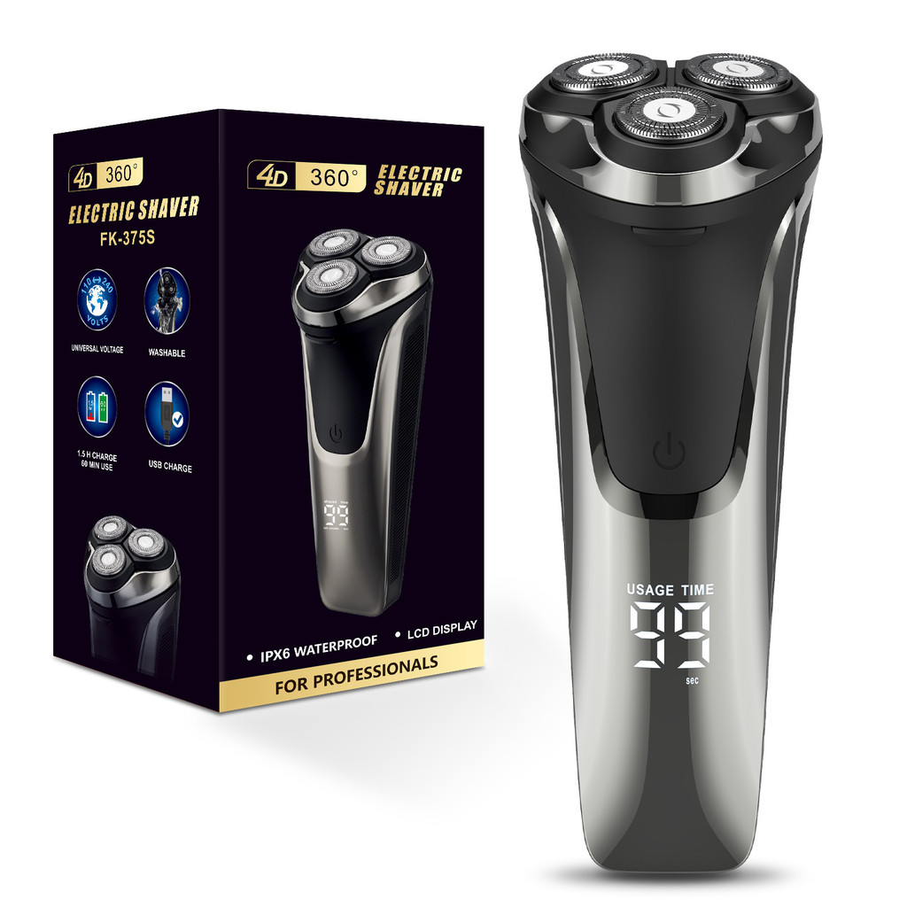 Barbear elétrico masculino giratório flutuante 3 cabeças de carga rápida Display Digital barbear lavagem de corpo inteir