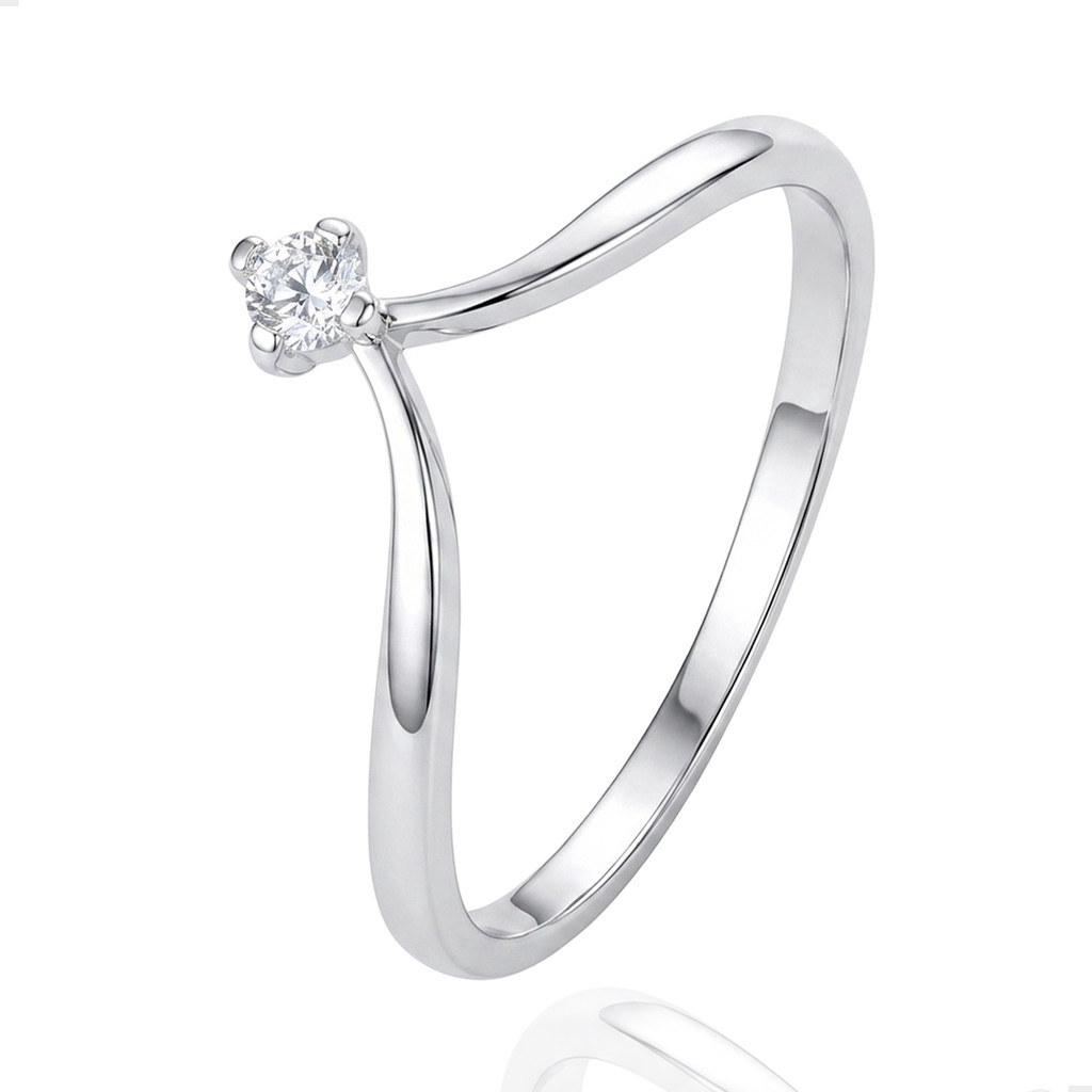 Anel Prata 925 Feminino Tiarinha V Delicada Zircônia 3mm