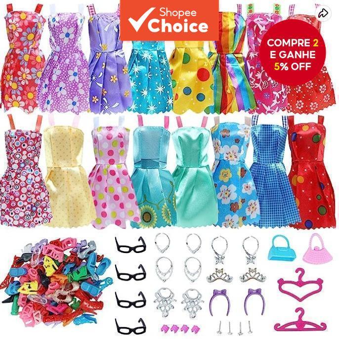 42 Pçs Roupas E Acessórios De Boneca Conjunto Com Vestidos Sapatos Bolsas Para Meninas , Moda Fingir Jogar Presente Aniv