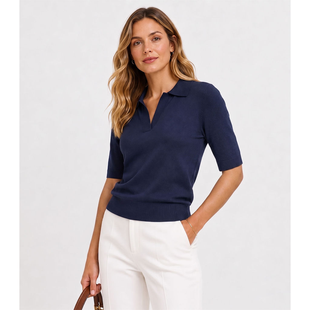 Blusa Polo Feminina Tricot Rovitex Azul
