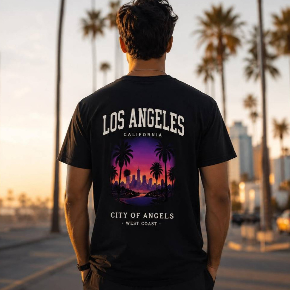 Camiseta Casual 100% Algodão Los Angeles California Masculina Unissex Estampada City Of Angels Novo Novo