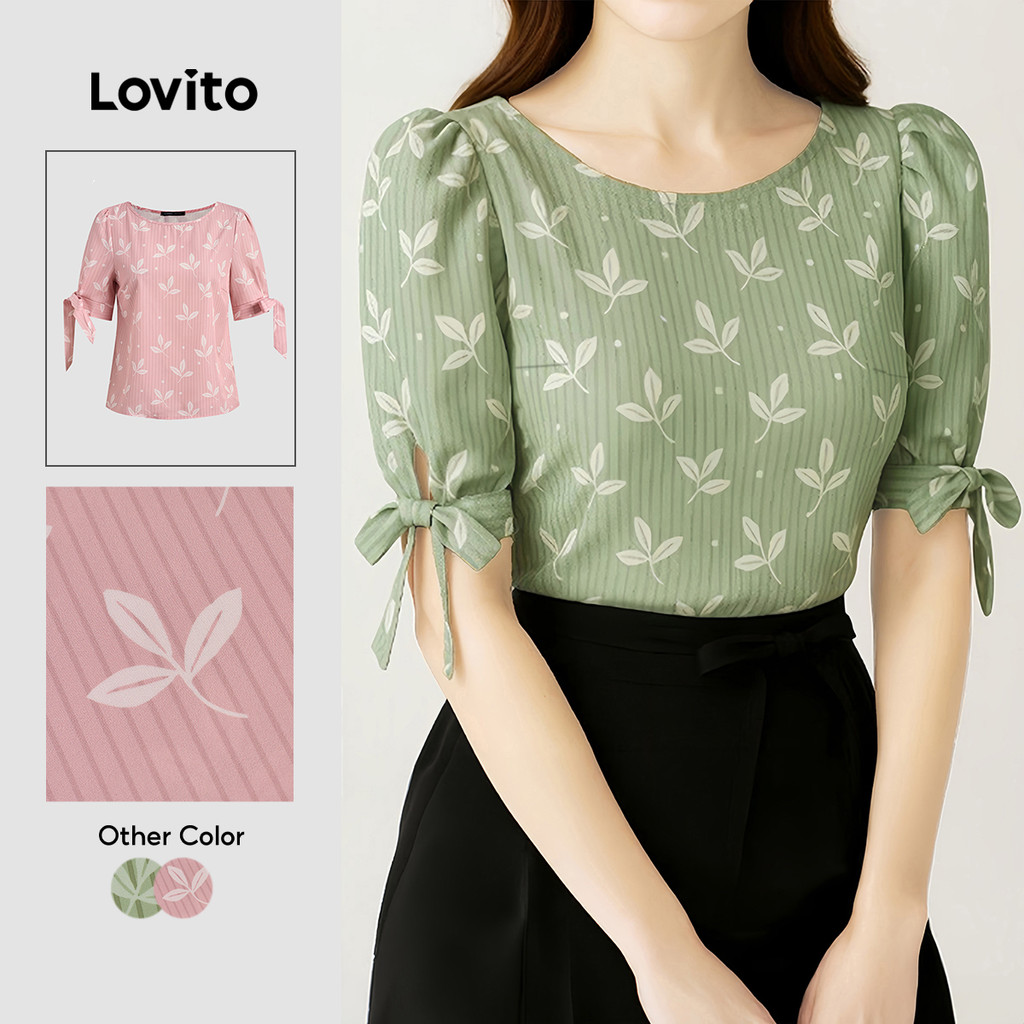 Lovito Padrão Casual de Blusa Verde Primavera/verão para Mulheres LK6AD028