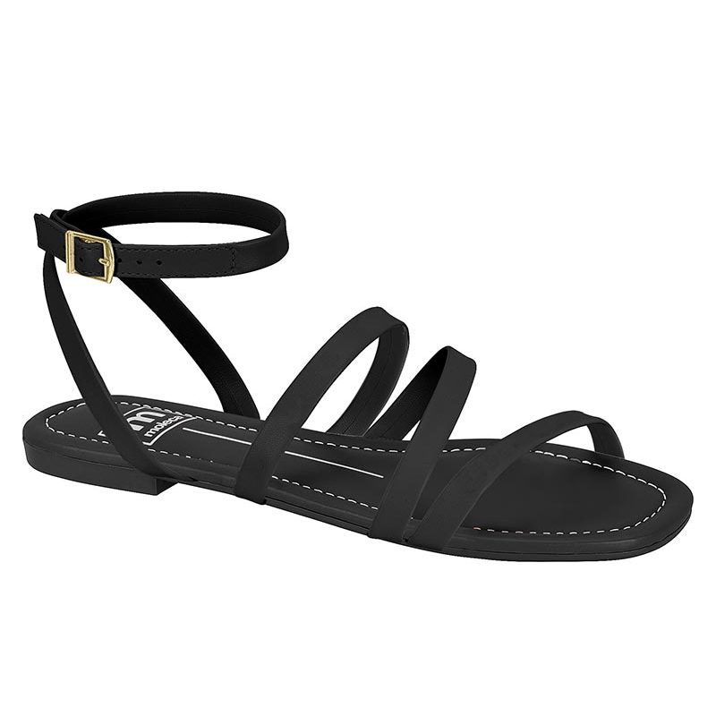 Sandália Rasteira Feminina com Tiras Finas Delicada Fivela Dourada Moleca Exclusiva Original