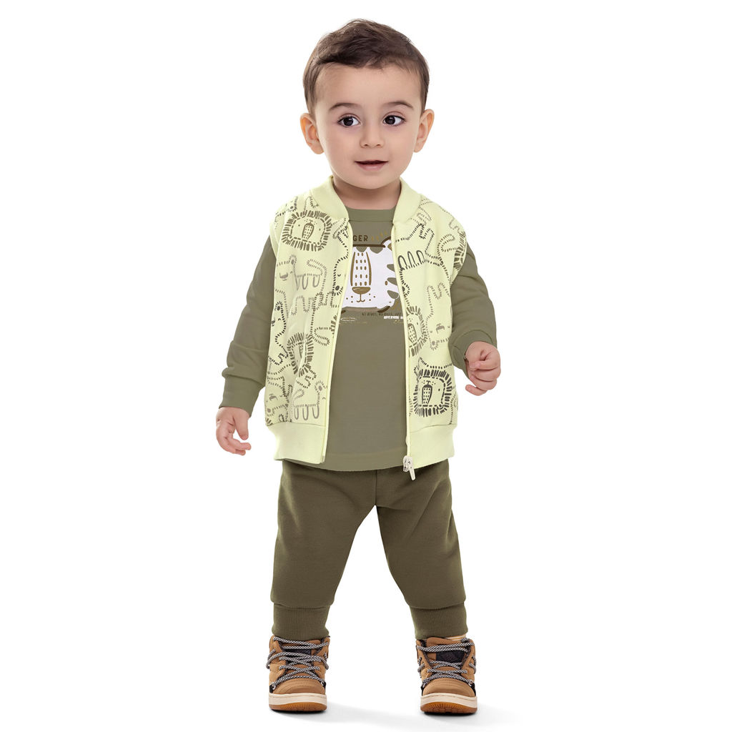 Conjunto Bebê Menino Com Colete Animais Elian Verde