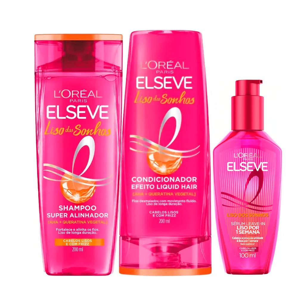 Kit Elseve Shampoo 400ml + Condicionador 400ml + Sérum Liso Dos Sonhos Liquid H