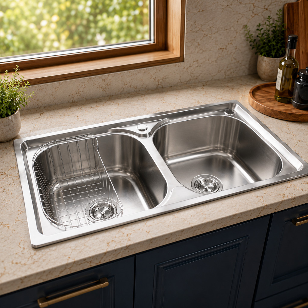 Cuba Dupla Gourmet Cozinha Aço Inoxidável 78x43 cm Com Acessórios