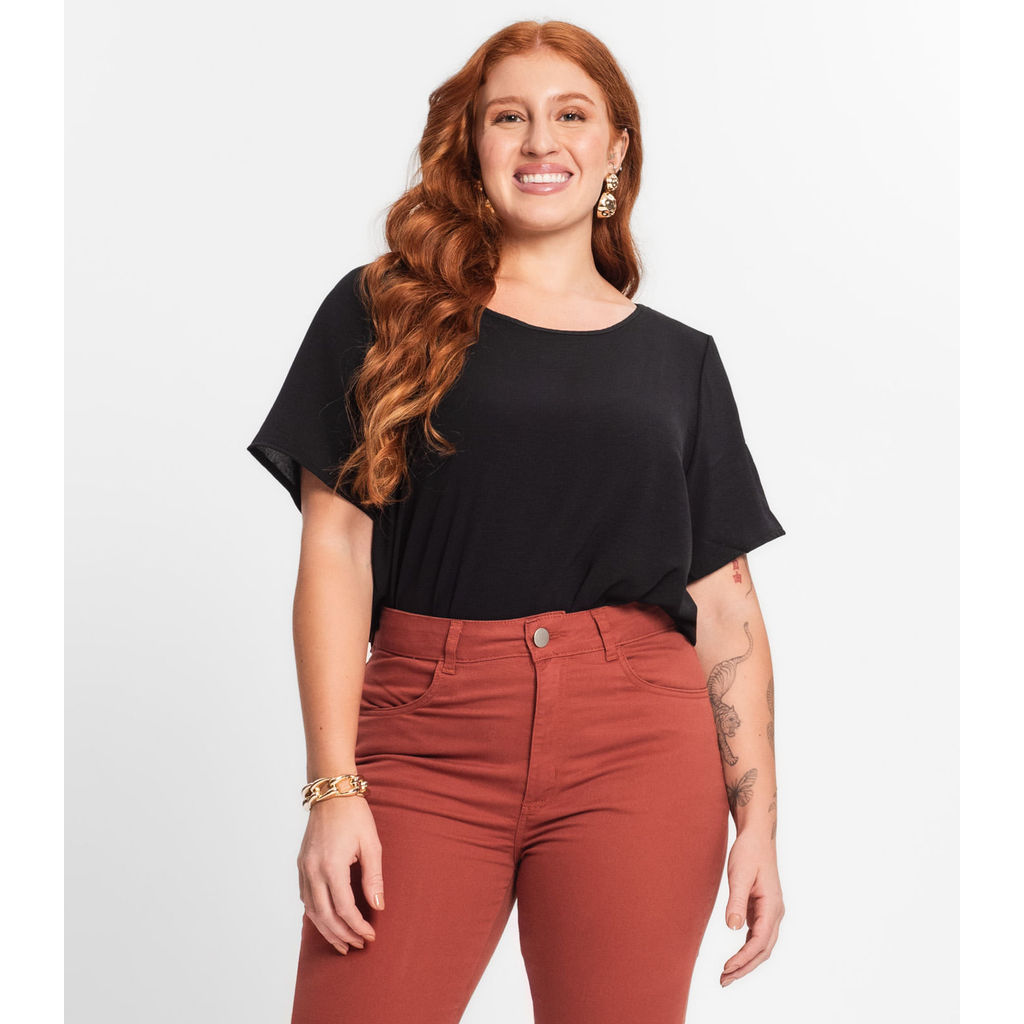 Blusa Feminina Plus Size Secret Glam Preto