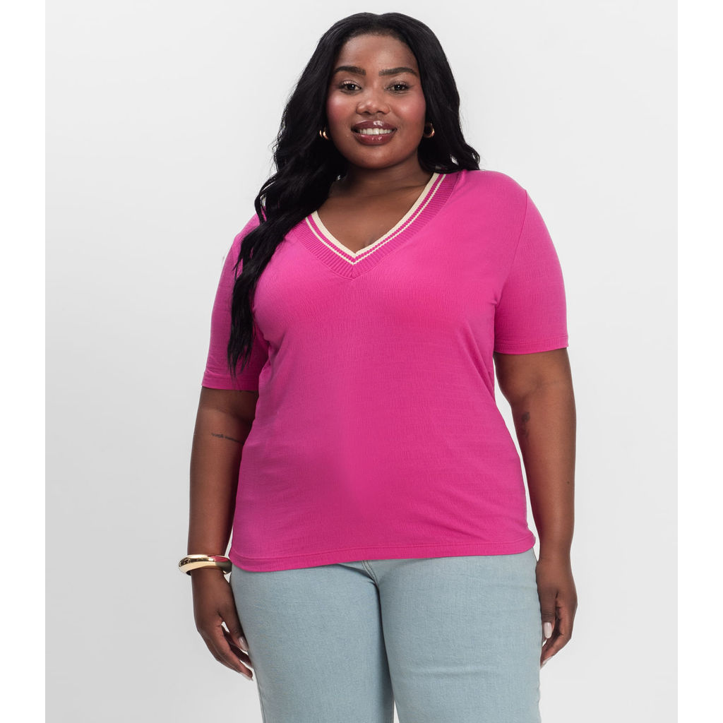 Blusa Manga Curta Pluz Size Secret Glam Rosa