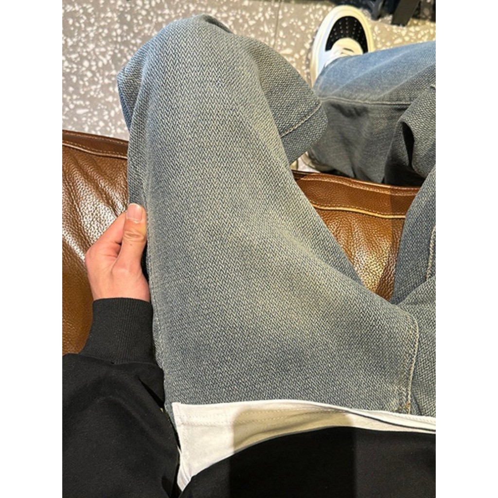 Gordo personalizado 145kg tamanho grande primavera verão Retro simples solto areia lavagem Jeans calças cônicas ligeiram