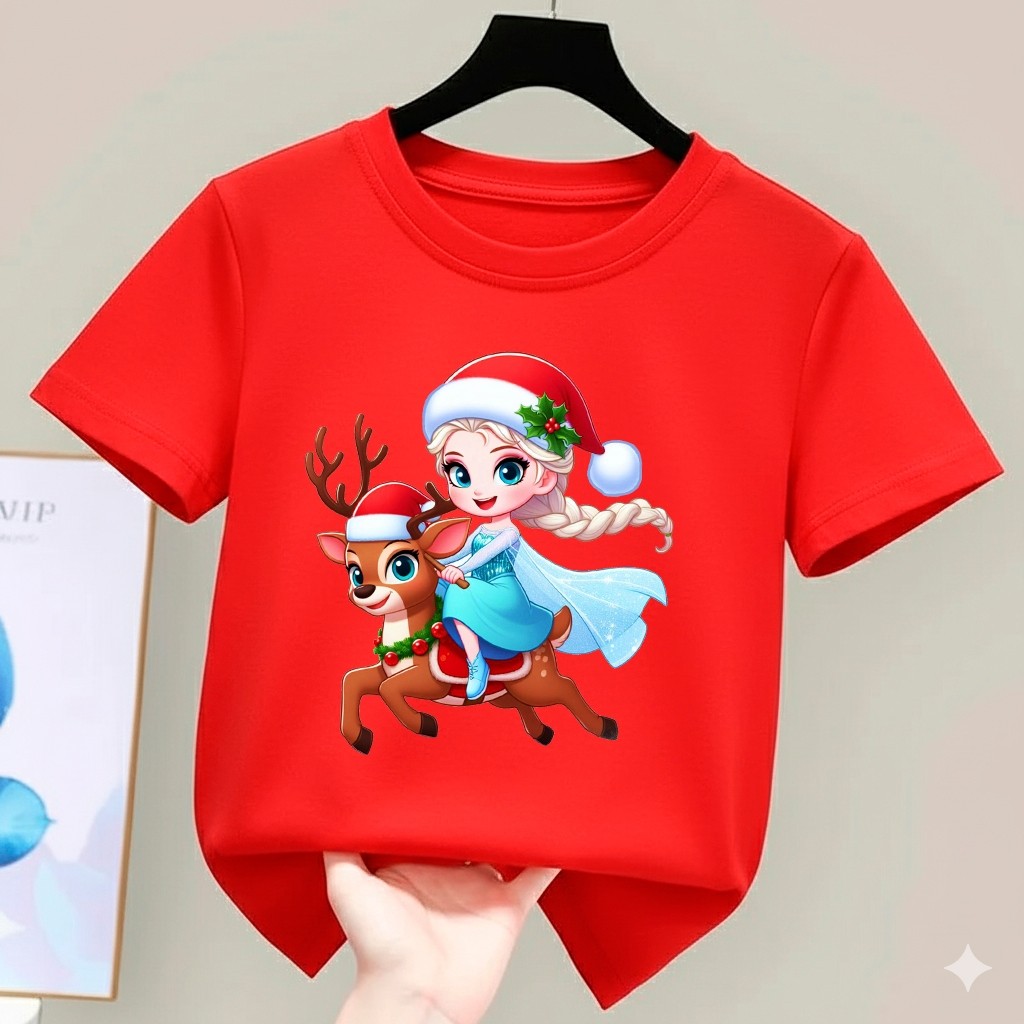Camiseta Infantil Natalina, Algodão, T-Shirt Estampada, Princesa do Gelo, Roupa Infantil Feminina.