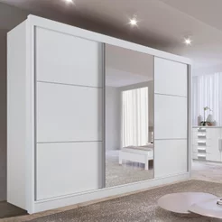 Guarda Roupa com Espelho Casal 3 Portas 6 Gavetas 100% MDF Miami Branco Branco