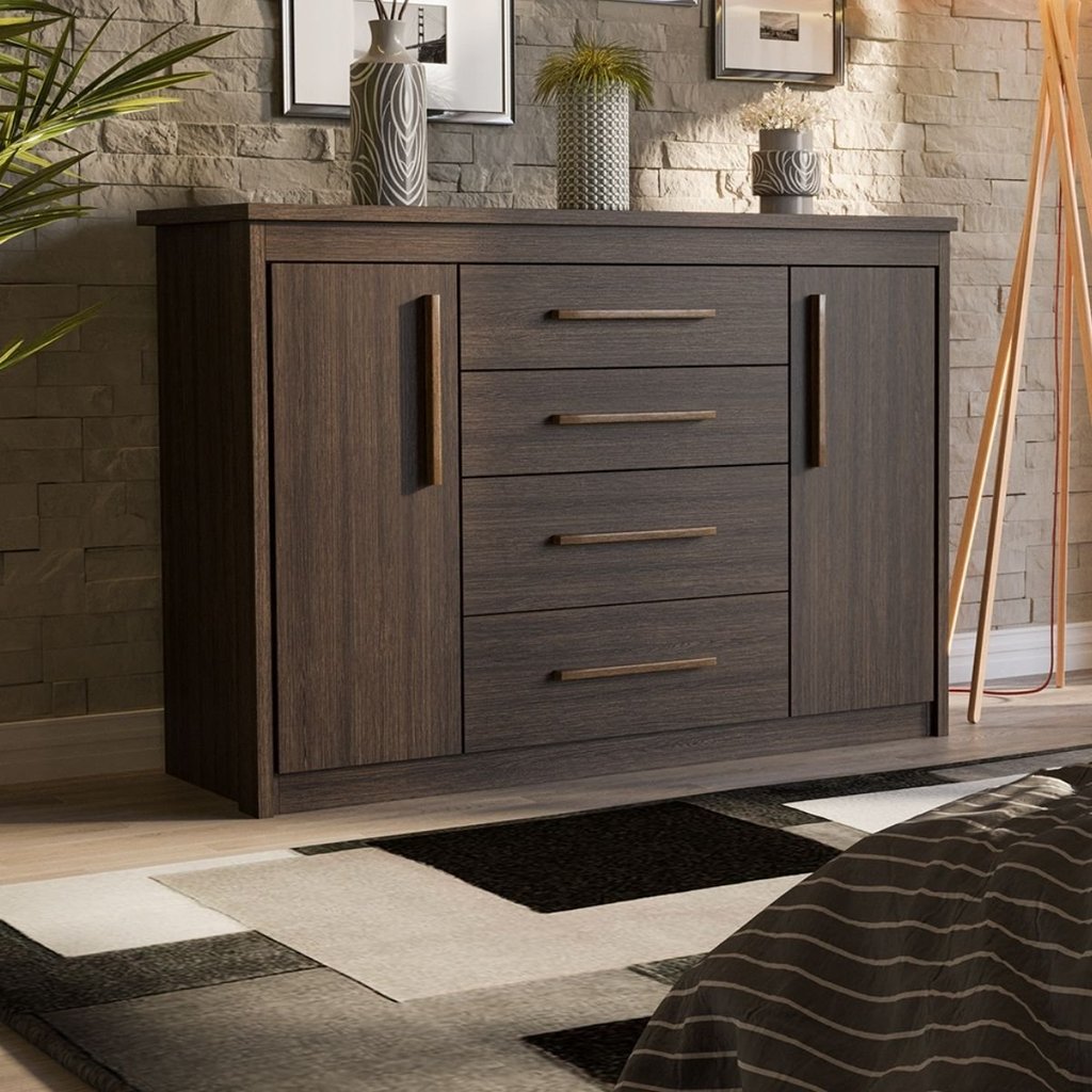 Cômoda para Quarto 2 Portas 4 Gavetas Elegance Marrom/Capuccino Wood Capuccino