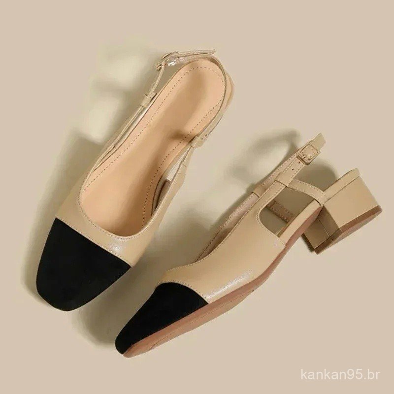 Novas Sandálias Femininas de Verão 2026, Elegantes, de Salto Médio, Mules Confortáveis para Escritório, Sapatos Feminino