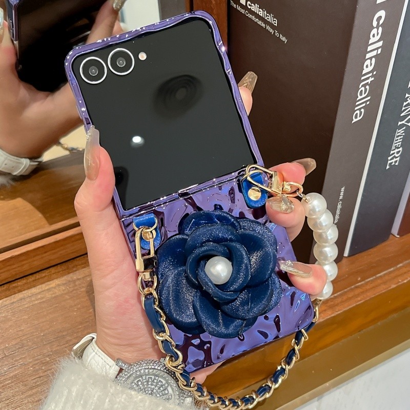 Caixa De Suporte De Flor De Ondas Banhadas A Roxo Para Samsung Galaxy Z Flip 8 C