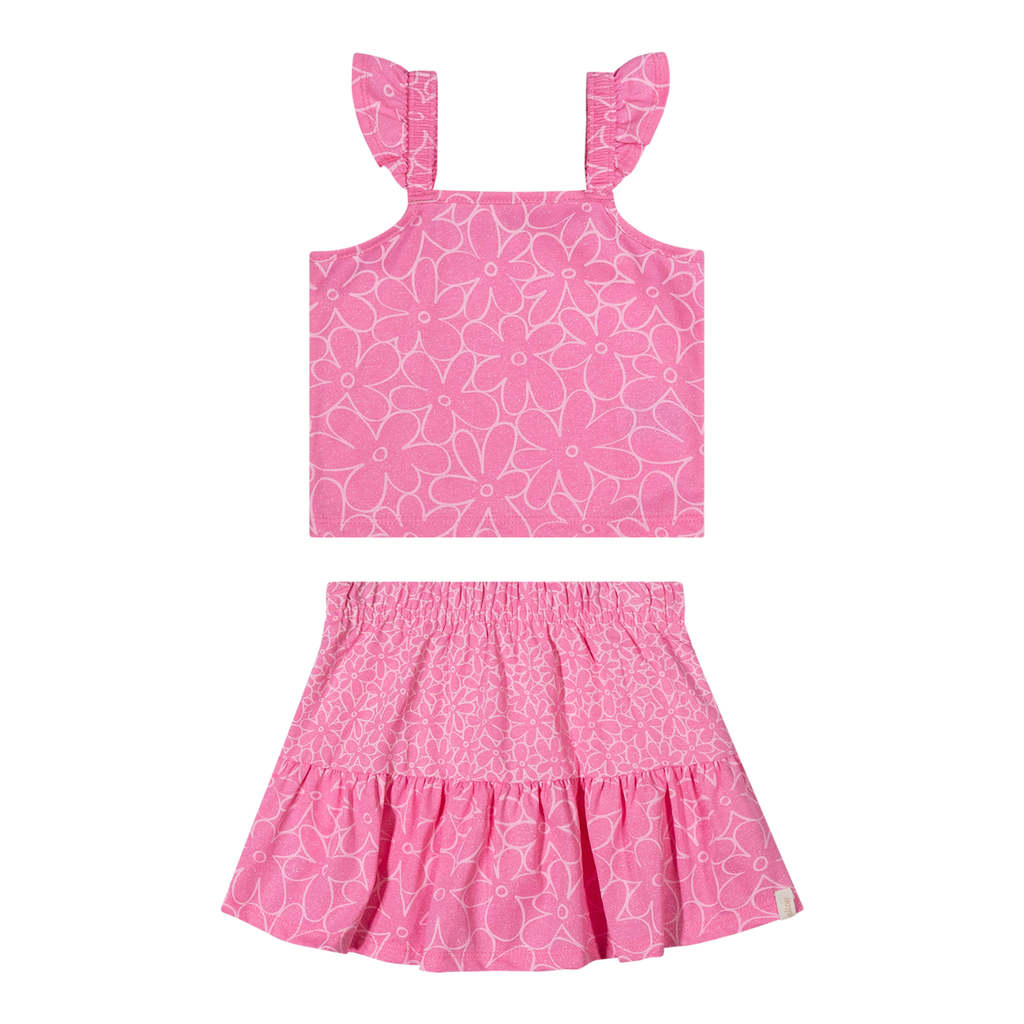 Conjunto Infantil Menina Floral Perolado Elian Rosa
