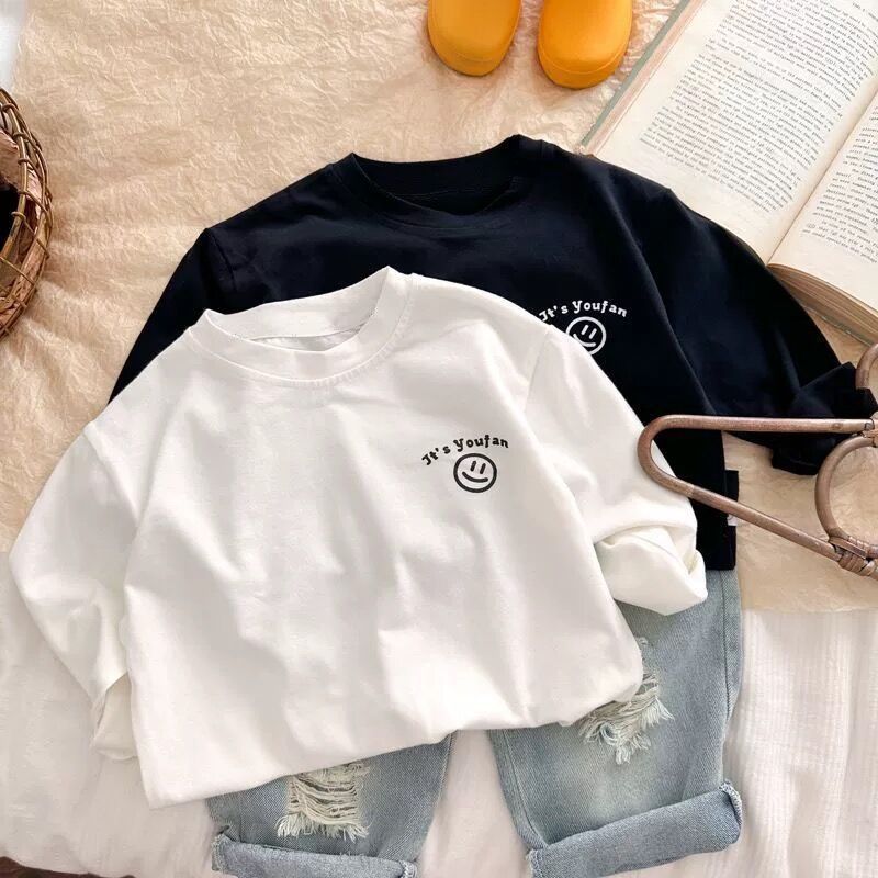 Camiseta infantil de algodão puro de manga comprida meninos meninas roupas infantis 2026 novo estilo elegante estampado 