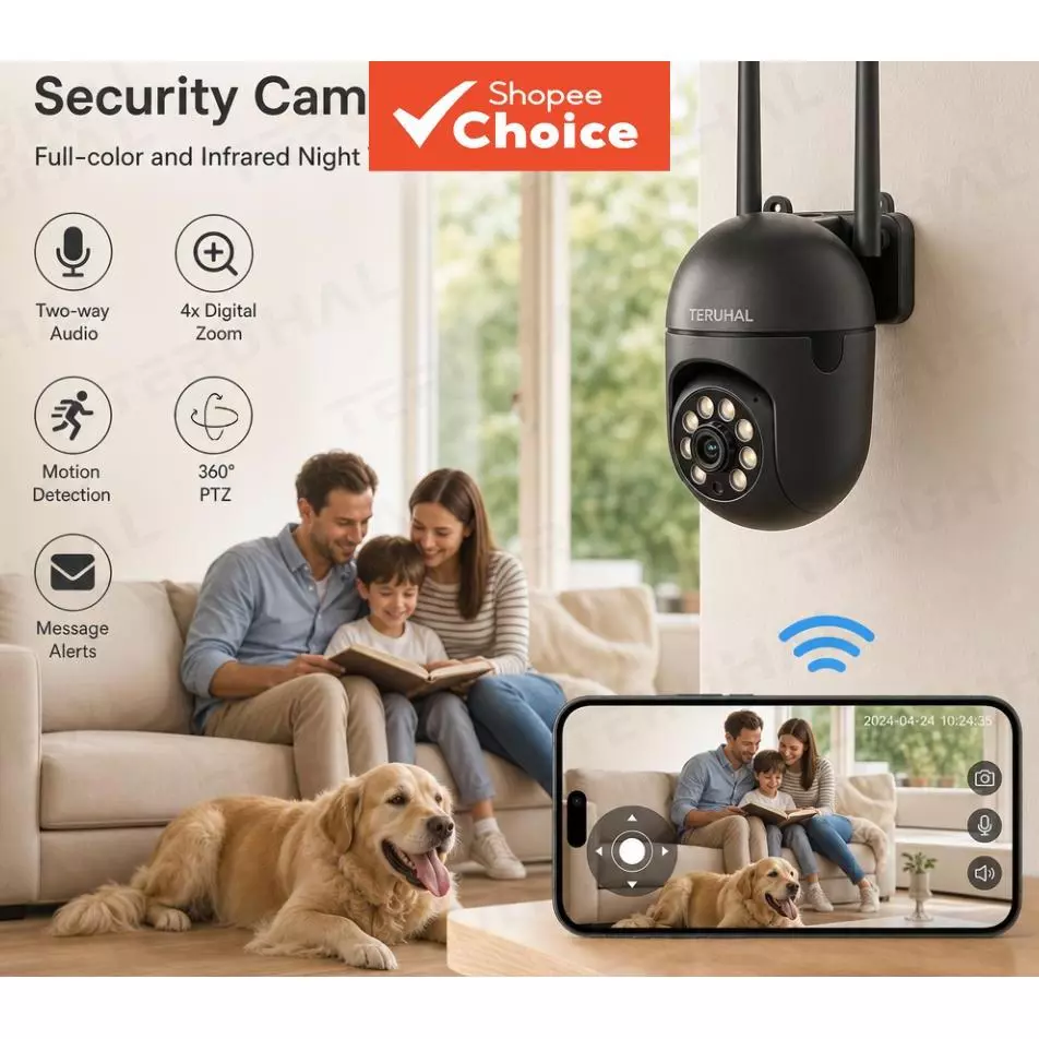Câmera de segurança externa à prova d'água, câmera WiFi 2.4 de alta definição, com visão noturna, detecção de movimento,