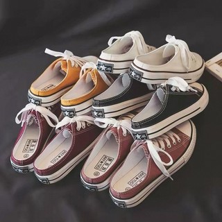 Meio deslizamento preguiçoso deslizamento-em sapatos de lona feminino verão novo estilo estudante tênis sem salto todos