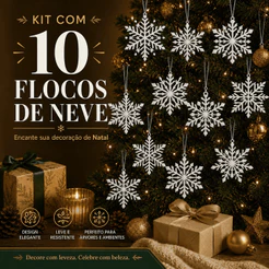 Kit 5/10 Flocos De Neve Enfeite Pendente Decoração Para Árvore De Natal Premium