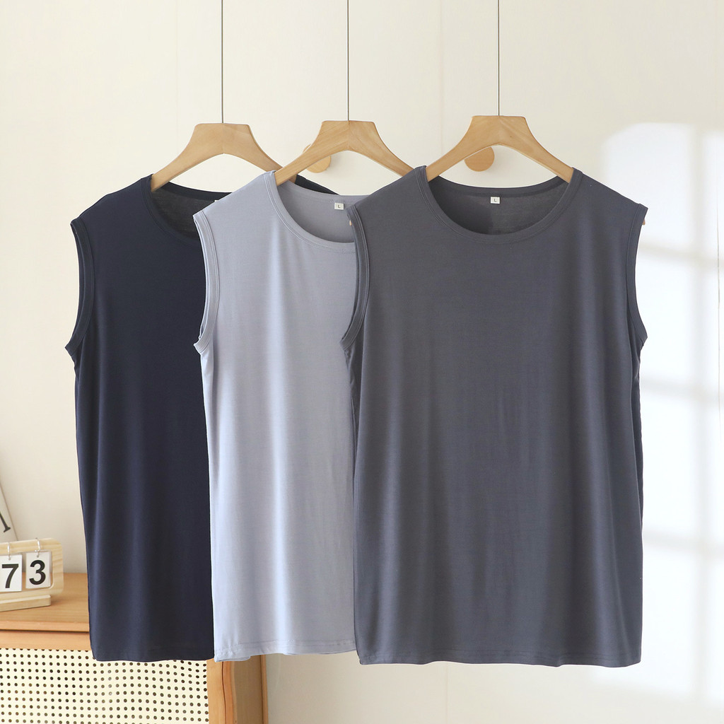 Colete sem mangas masculino verão Modal Fitness esportes colete roupas de fundo roupas masculinas cor sólida manga curta