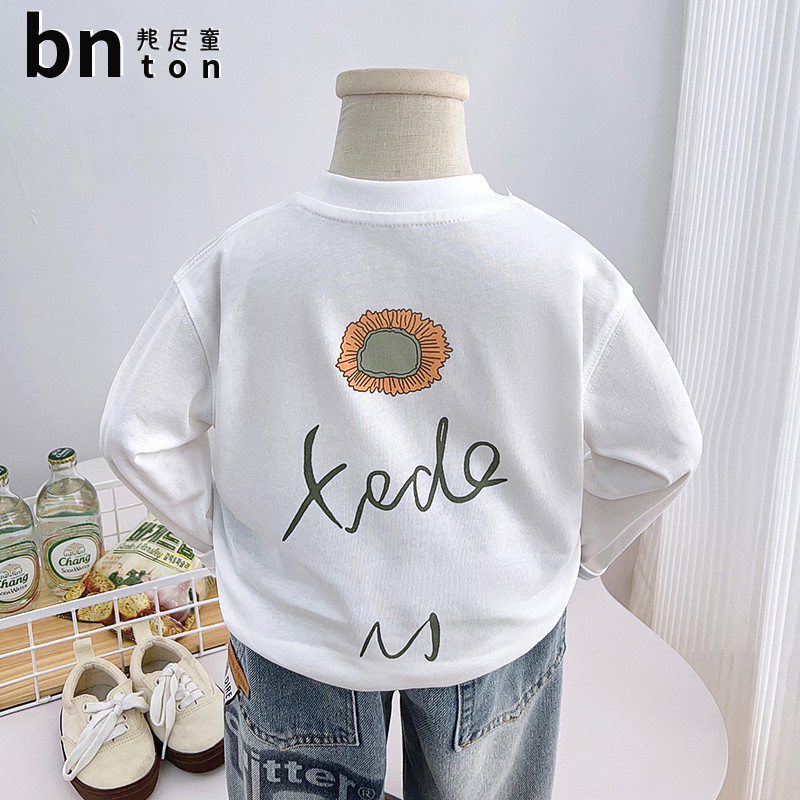 Meninos camiseta branca roupas de primavera 2026 novo estilo crianças estilo ocidental manga comprida camiseta bebê prim