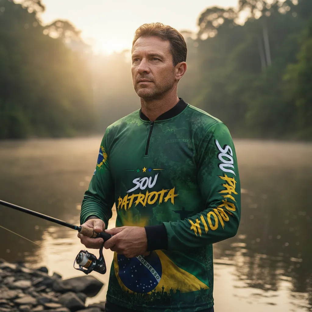 Camiseta Camisa Pesca Agro Sou Patriota Brasil Uv 50