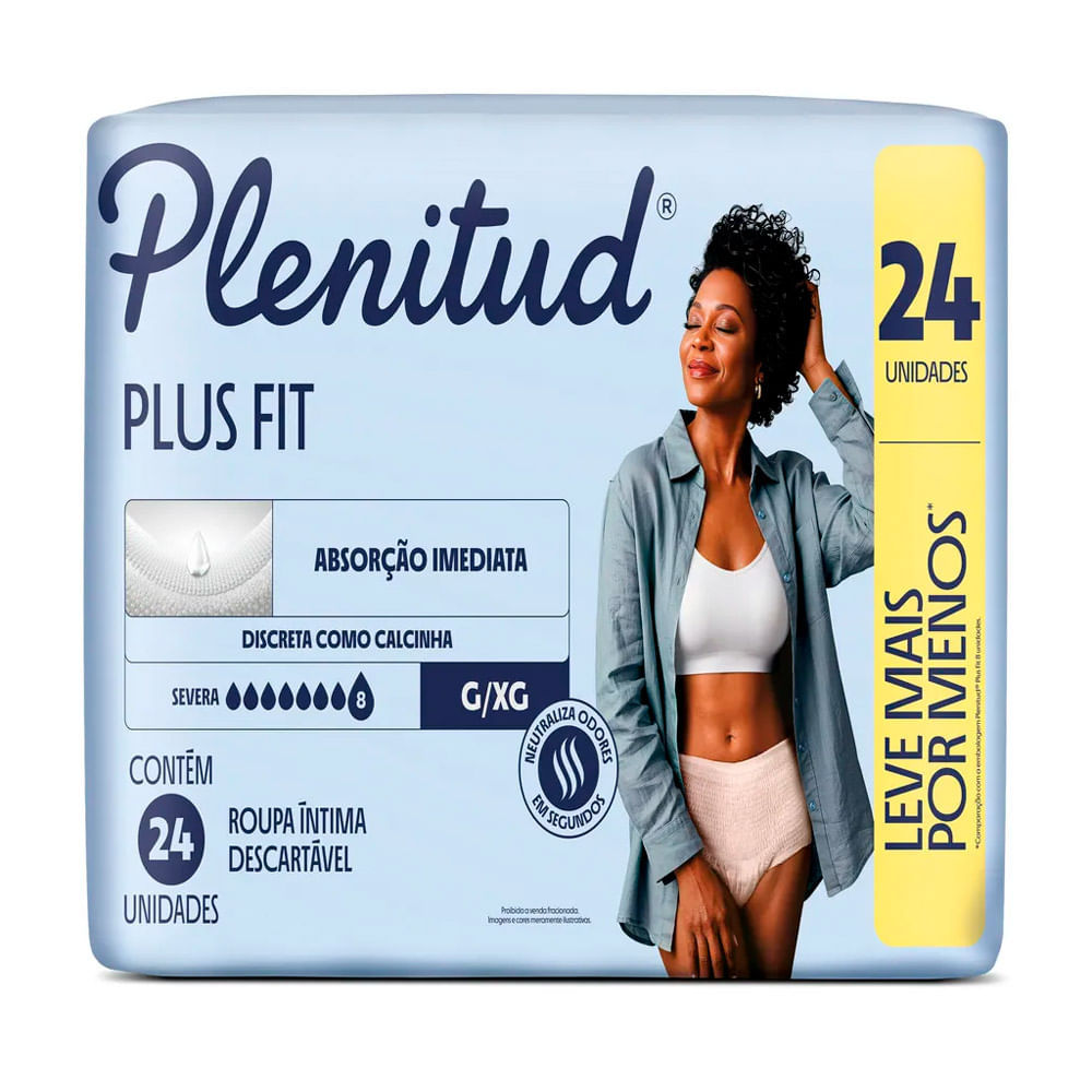 Roupa Íntima Plenitud Plus Fit Tamanho G/XG com 24 Unidades Leve Mais Por Menos