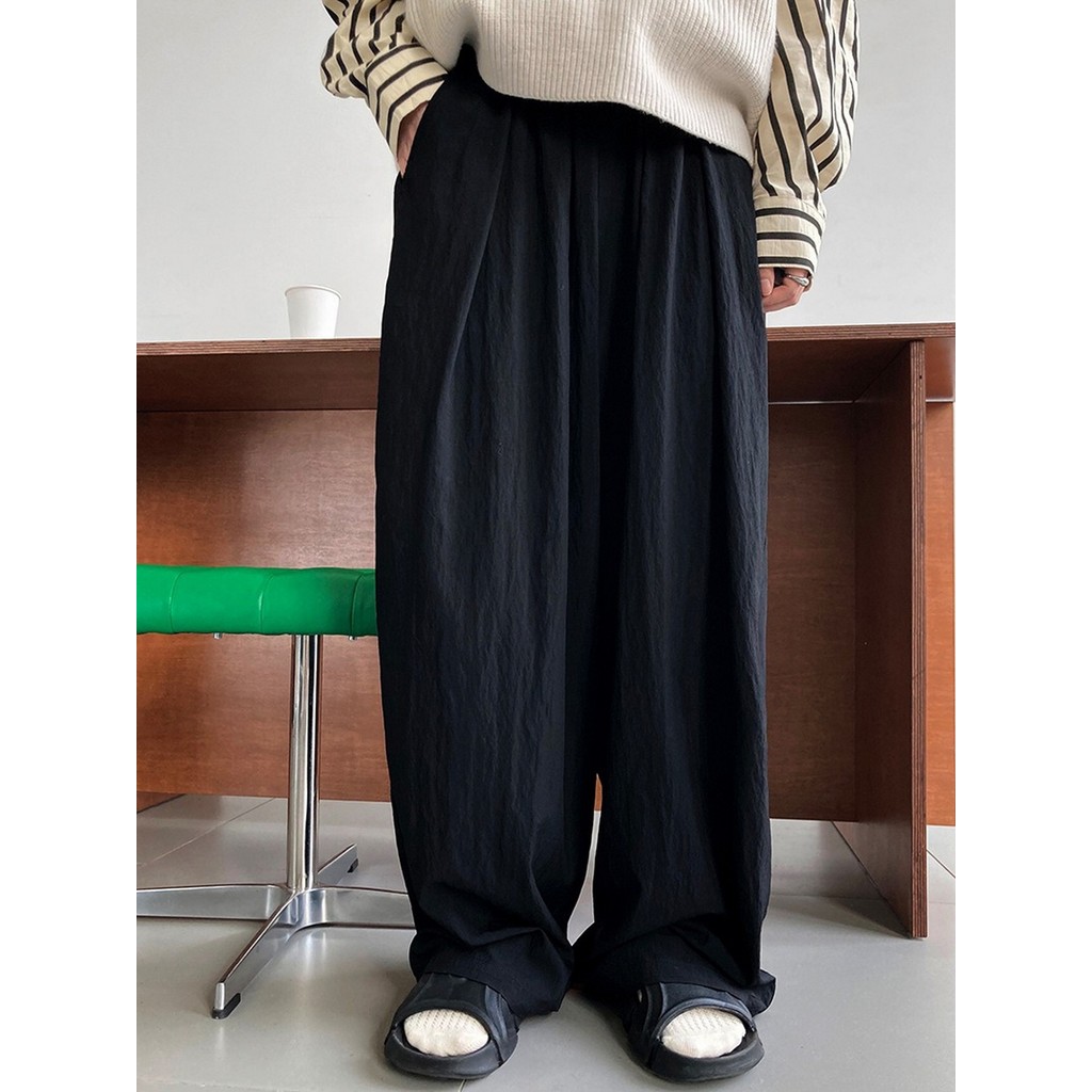 Yamamoto estilo textura plissada sentir velho dinheiro estilo calças casuais femininas High-End bens europeus elegantes 