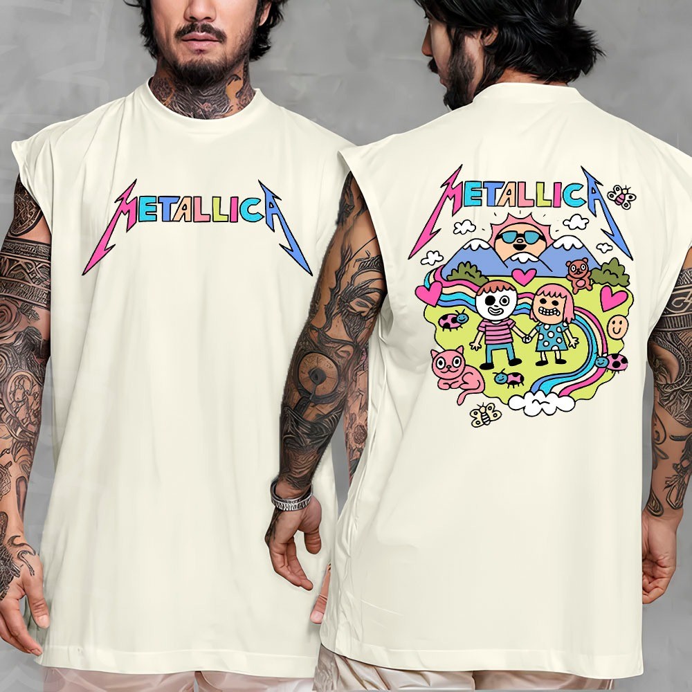 Camiseta regata machao oversized masculino banda de rock metalica cartoon cure streetwear em algodao unissex Longline