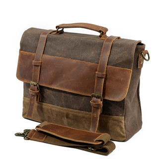 Novo estilo de lona de cera de óleo à prova d'água com couro de vaca europeu americano bolsa masculina retrô Casual bols