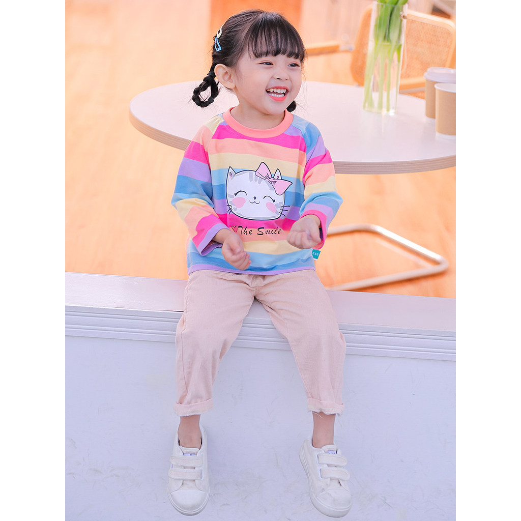 Bebê menina camiseta puro algodão de manga comprida primavera outono crianças moda feminina topo menina princesa em torn